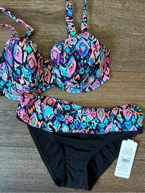Bikini colorful Aztec print! bottoms (Small) Bikini top-34E Supportive cup